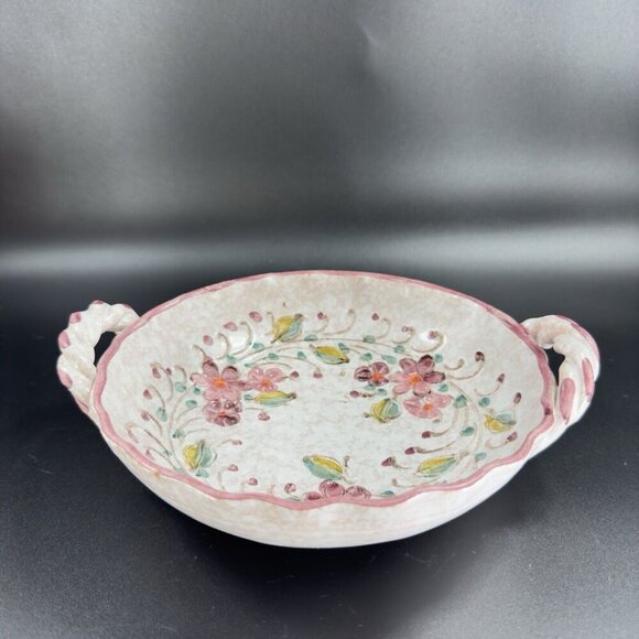 Vintage Italian Art Pottery Dish Bowl Hand Carved Hand Painted Dish With Handles - Picture 12 of 16